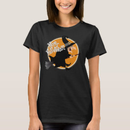 ウィッチ飛んでいるオンブロムスティックハッピーハローウィン Tシャツ