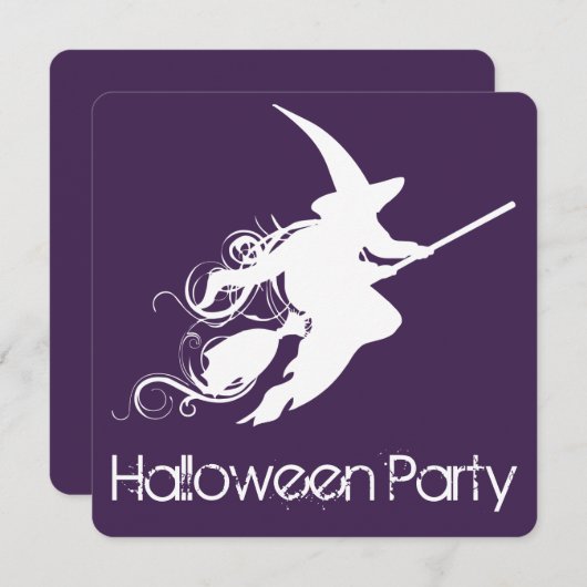 ウィッチ飛んでいるシルエットハローウィンパーティ招待状 招待状 (正面/裏面)