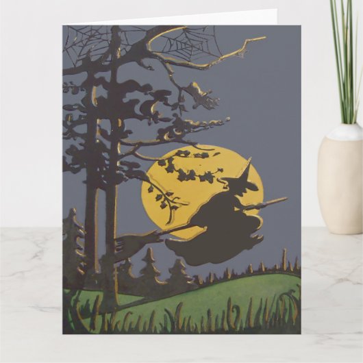 ウィッチ飛んでいるシルエットフルムーンスパイダーウェブ カード (正面)