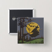 ウィッチ飛んでいるシルエットフルムーン 缶バッジ (正面&裏面)