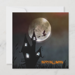 ウィッチ飛んでいるハッピーハローウィンパーソナライズされたカード カード