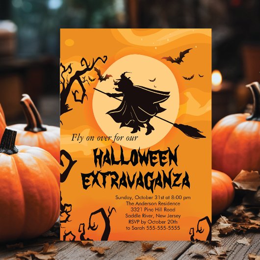ウィッチ飛んでいるハロウィーンの衣装パーティの招待状 招待状