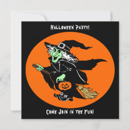 ウィッチ飛んでいるハロウィーン漫画招待状カード 招待状