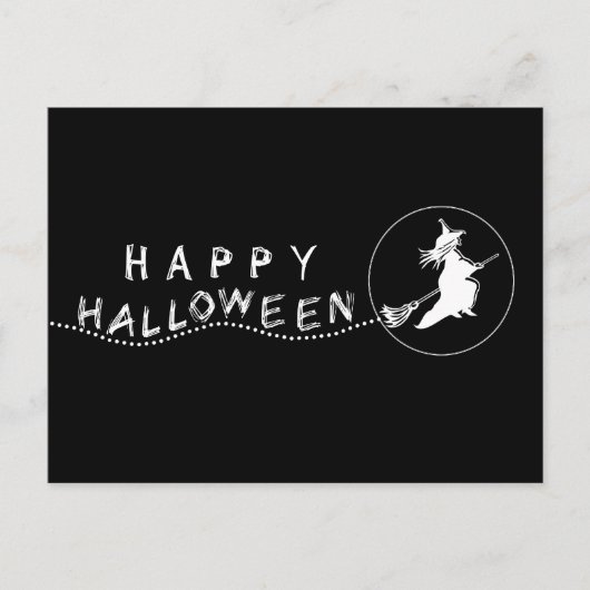 ウィッチ飛んでいるハロウィーン葉書、白黒 ポストカード (正面)