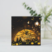 ウィッチ飛んでいるハーベストムーンこうもりハロウィーンギフト カード (スタンド正面)