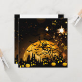 ウィッチ飛んでいるハーベストムーンこうもりハロウィーンギフト カード (正面/裏面インサイチュ)