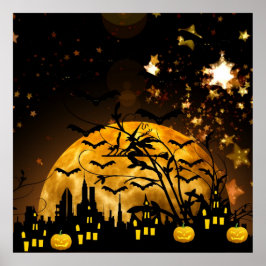 ウィッチ飛んでいるハーベストムーンこうもりハロウィーンギフト ポスター