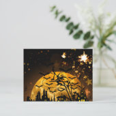 ウィッチ飛んでいるハーベストムーンこうもりハロウィーンギフト ポストカード (スタンド正面)