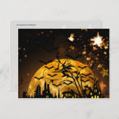 ウィッチ飛んでいるハーベストムーンこうもりハロウィーンギフト ポストカード (正面/裏面)