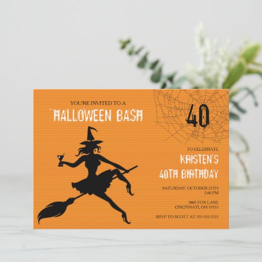 ウィッチ&くもの巣ハロウィーン誕生日パーティーの招待 招待状 (スタンド正面)