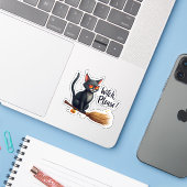 "ウィッチ プリーズ!" クールブラックキャット ホウキ Halloween シール (ノートパソコンとiPhone)