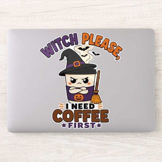 ウィッチ プリーズ 私はまずコーヒーを Funny Halloween シール (コンピューター)