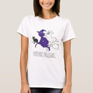 ウィッチ プリーズ 面白いハロウィーン空飛ぶ魔女 ゴースト Tシャツ