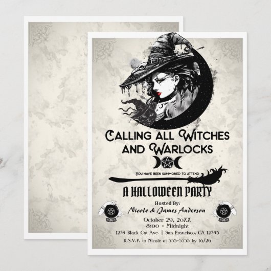 ウィッチ&ワーロックヴィンテージウィッチハローウィンパーティ 招待状 (正面/裏面)