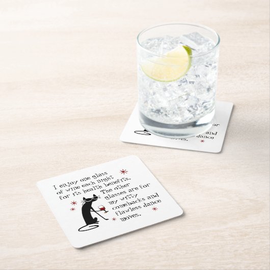 ウィッティカムバックワイン引用文ブラックキャット スクエアペーパーコースター (インサイチュ)