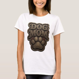 ウィットに富んだゴールドのDOG MOM アートモチーフ Tシャツ