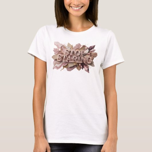 ウィットに富んだ赤いSTOP STARING引用Tシャツ Tシャツ (正面)
