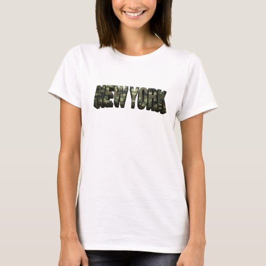 ウィットに富んだ黄色のNEW+YORK+3Dテキストアート Tシャツ (正面)