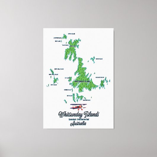 ウィットサンデー諸島オーストラリアの地図ポスター キャンバスプリント (正面)