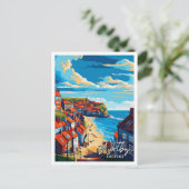 ウィットビーイングランドヴィンテージ旅行イラストレーション ポストカード (スタンド正面)