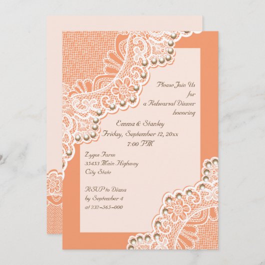 ウィットレース&パール結婚ズのコーラルリハーサルディナー 招待状 (正面/裏面)