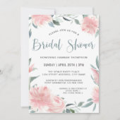 ウィッピーなピンクの水カラーフローラブライダルシャワー 招待状 (正面)