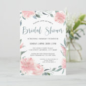ウィッピーなピンクの水カラーフローラブライダルシャワー 招待状 (スタンド正面)