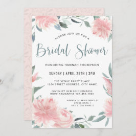 ウィッピーなピンクの水カラーフローラブライダルシャワー 招待状