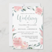 ウィッピーなピンクの水カラーフローラ結婚式招待状 招待状 (正面)