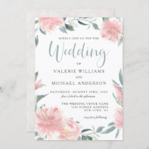 ウィッピーなピンクの水カラーフローラ結婚式招待状