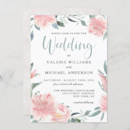 ウィッピーなピンクの水カラーフローラ結婚式招待状 招待状