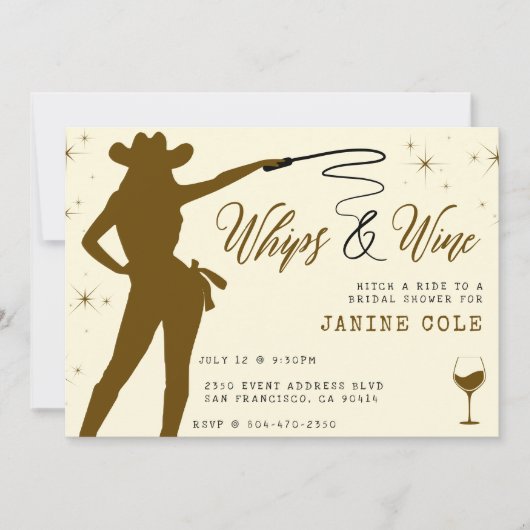 ウィップス&ワイン女性のカーボーイブライダルシャワー 招待状 (正面)