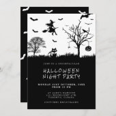 ウィッ不気味チブラックアンドホワイトハローウィンパーティ 招待状 (正面/裏面)