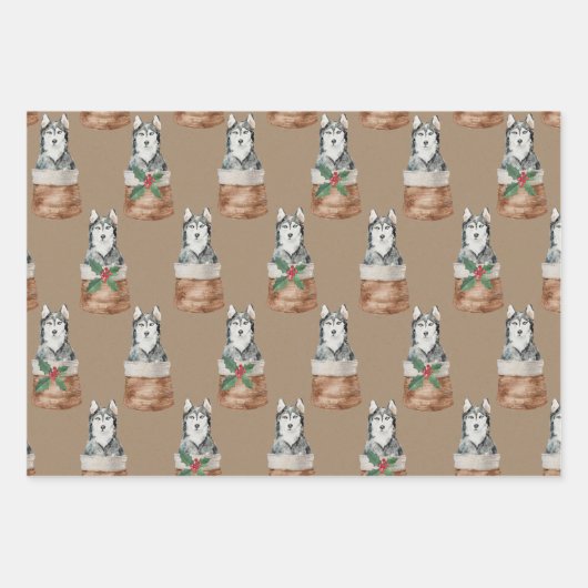 ウィッ素朴カーバスケットホリデーラップのクラフトドッグ ラッピングペーパーシート (正面3)