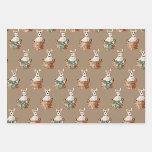 ウィッ素朴カーバスケットホリデーラップのクラフトドッグ ラッピングペーパーシート (正面)