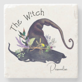 ウィッ素朴チフローラハーブブラックハットホワイト ストーンコースター