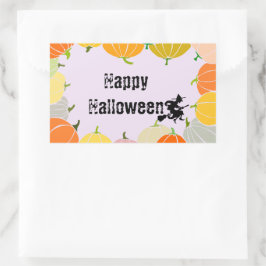 ウィッ飛んでいるチのオレン不気味ジのカボチャ 長方形シール