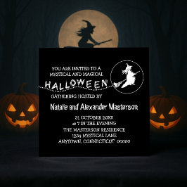 ウィッ飛んでいるチハローウィンパーティ招待状、ブラック 招待状