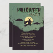 ウィッ飛んでいるチハローウィンパーティ招待状 招待状 (正面/裏面)