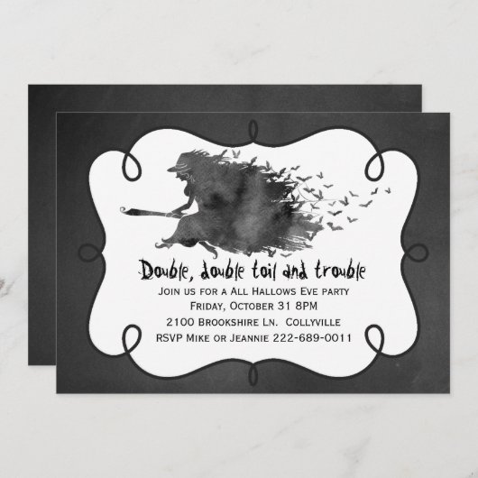 ウィッ飛んでいるチハローウィンパーティ招待状 招待状 (正面/裏面)