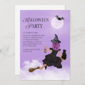 ウィッ飛んでいるチハローウィンパーティ招待状 招待状 (正面/裏面)