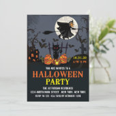 ウィッ飛んでいるチハローウィンパーティ招待状 招待状 (スタンド正面)