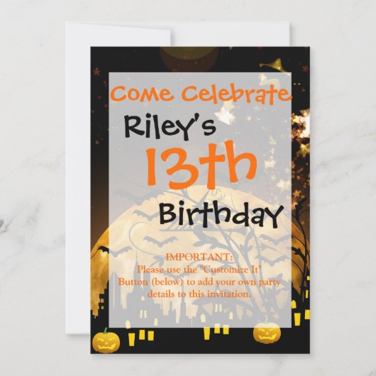 ウィッ飛んでいるチハーベストムーンこうもりハロウィーンギフト 招待状 (正面)