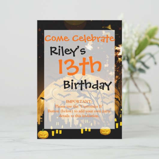 ウィッ飛んでいるチハーベストムーンこうもりハロウィーンギフト 招待状 (スタンド正面)