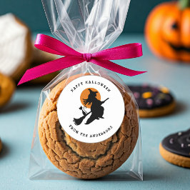 ウィッ飛んでいるチ&キャットブラック&ホワイトハロウィーン ラウンドシール