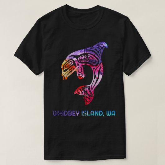 ウィドビーアイランドワシントン先住民アメリカンオルカキル Tシャツ (デザイン正面)