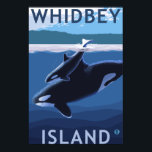 ウィドビー島、ワシントンオルカ、カーフ ポスター<br><div class="desc">Whidbey Island,  Washington - Orca and Calf - LPオリジナルポスター – 2008年に作成。この画像はWAウィドビー島の風景を描いている。</div>