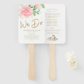 ウィドピンク赤面バラフローラ金ゴールド結婚式 プログラム ハンドファン (正面&裏面)