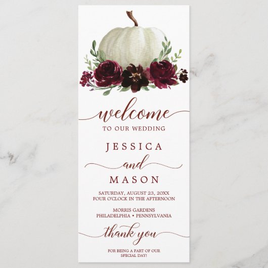 ウィドー結婚式 プログラムブルガンディパンプキン秋 プログラム (正面)