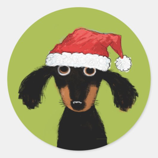 ウィナーおもしろいドッグサンタ | Dachshundクリスマスクリスマス ラウンドシール (正面)